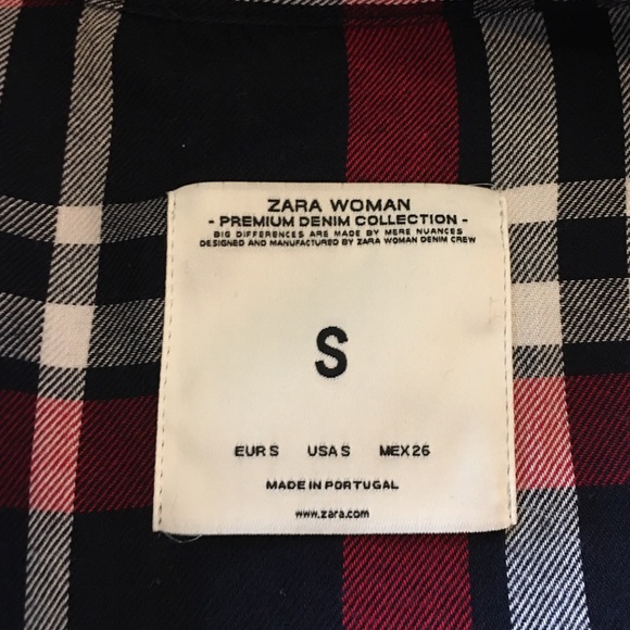Zara Small Red Navy Plaid Shirt snapped button GUC - Picture 2 of 4